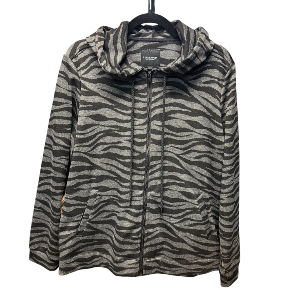 Liverpool Zip Up Hoodie Jacket in Black/Grey Zebra Womens Large EUC